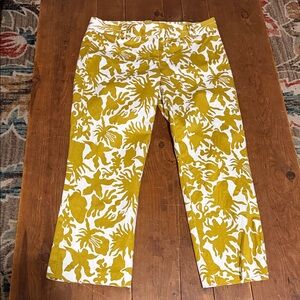J. Crew Stretch 4 City Fit Yellow and White Patterned Crop Pants